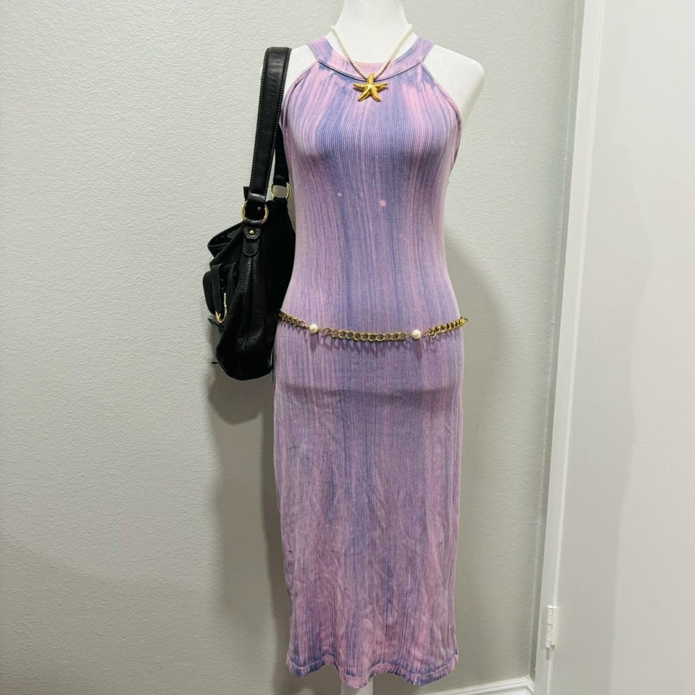 NWT Young Broke & Fabulous ribbed tie dye pink and purple xs bodycon dress